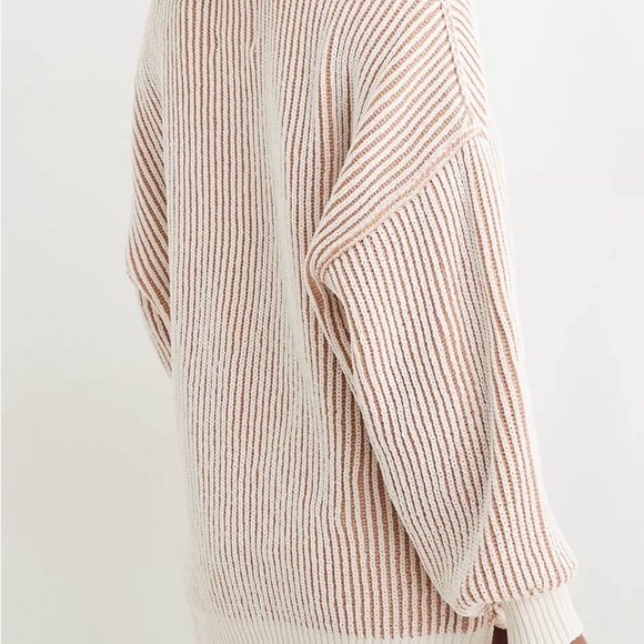 Aerie Beyond Chenille Woman’s Medium Two Toned Tan Cream Knit Crewneck Sweater - Picture 2 of 13